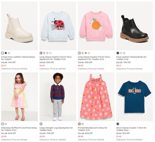 Old Navy discounts on kid's clothing