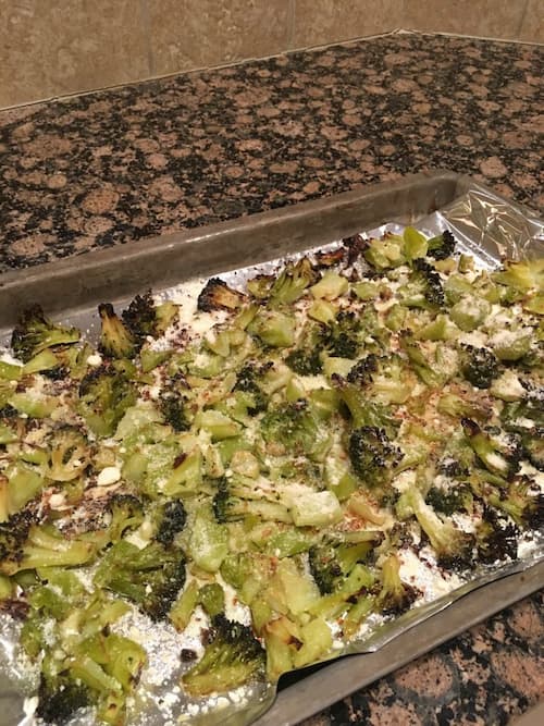 roasted broccoli on pan